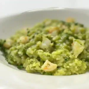 Risotto verde de Camarones